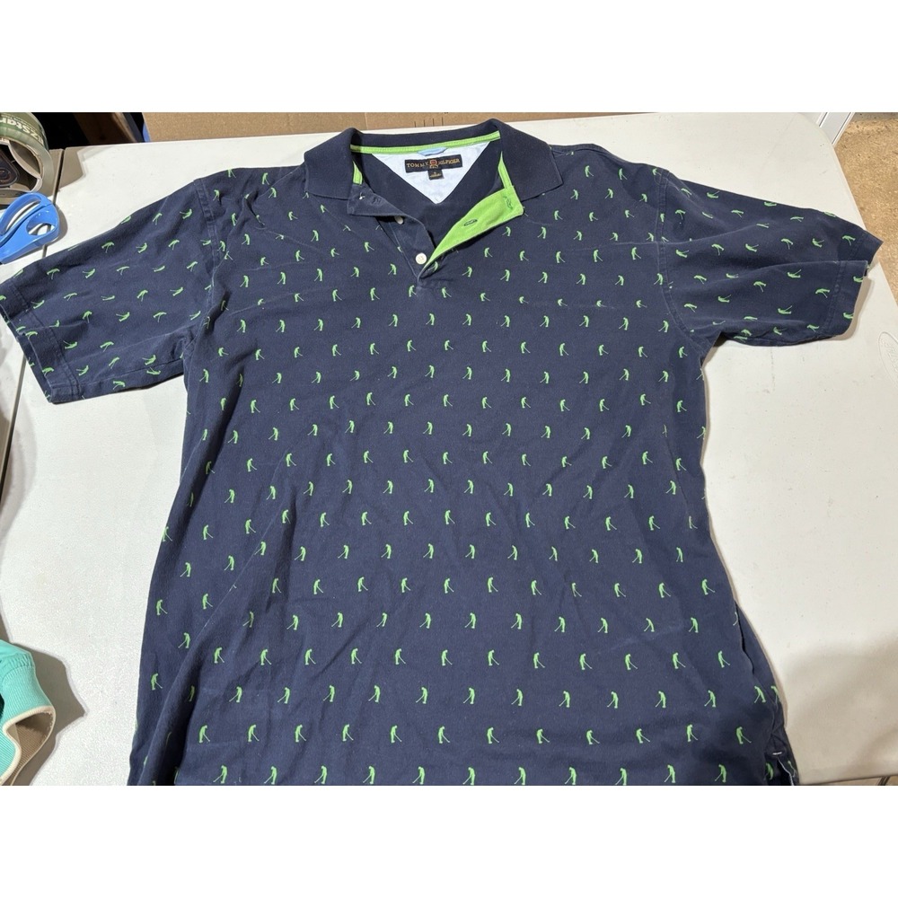 Tommy Hilfiger Men's‎ Polo Graphic Golfer Print Out All Over Size M Blue Green